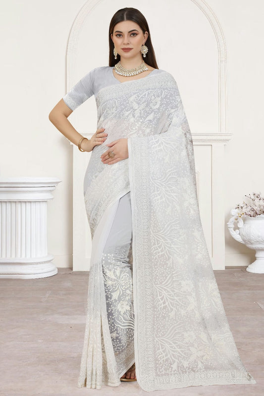 white colour georgette saree sd1090781
