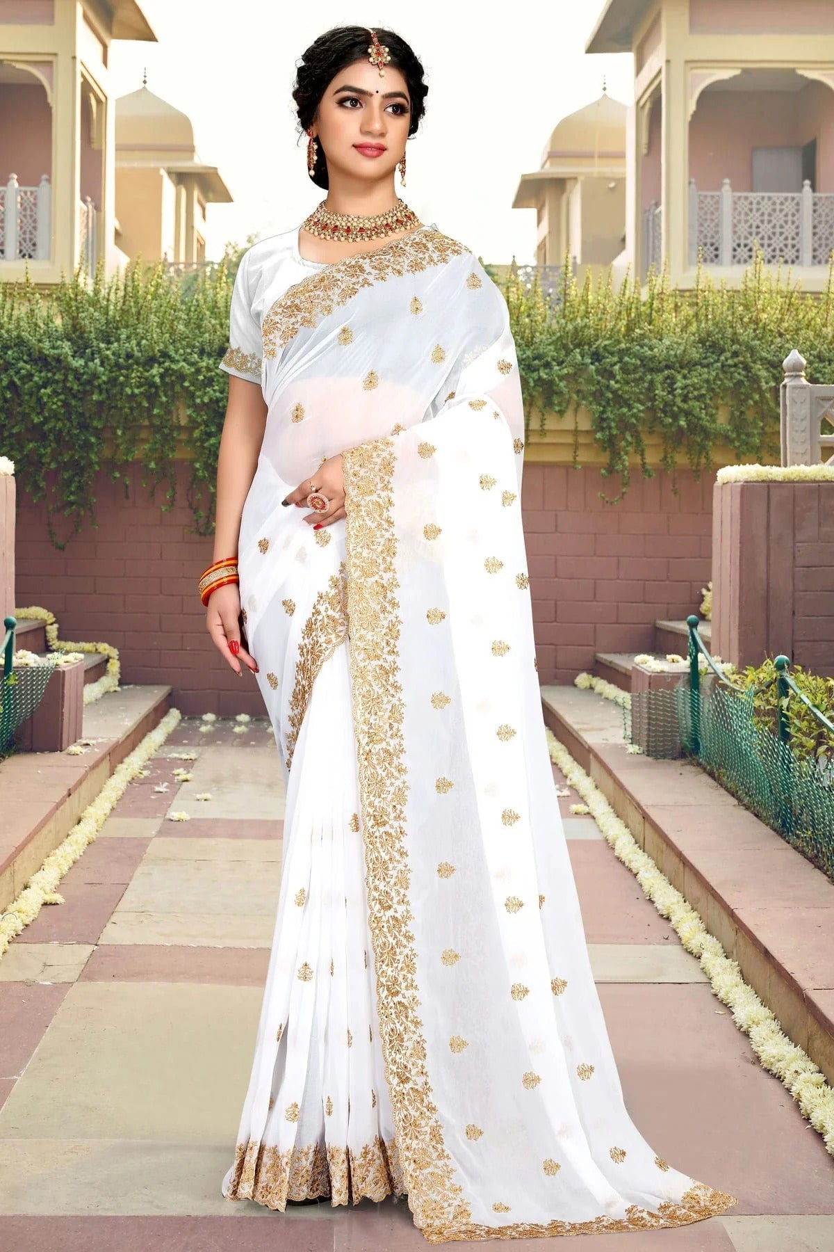 white colour georgette saree sd1090797