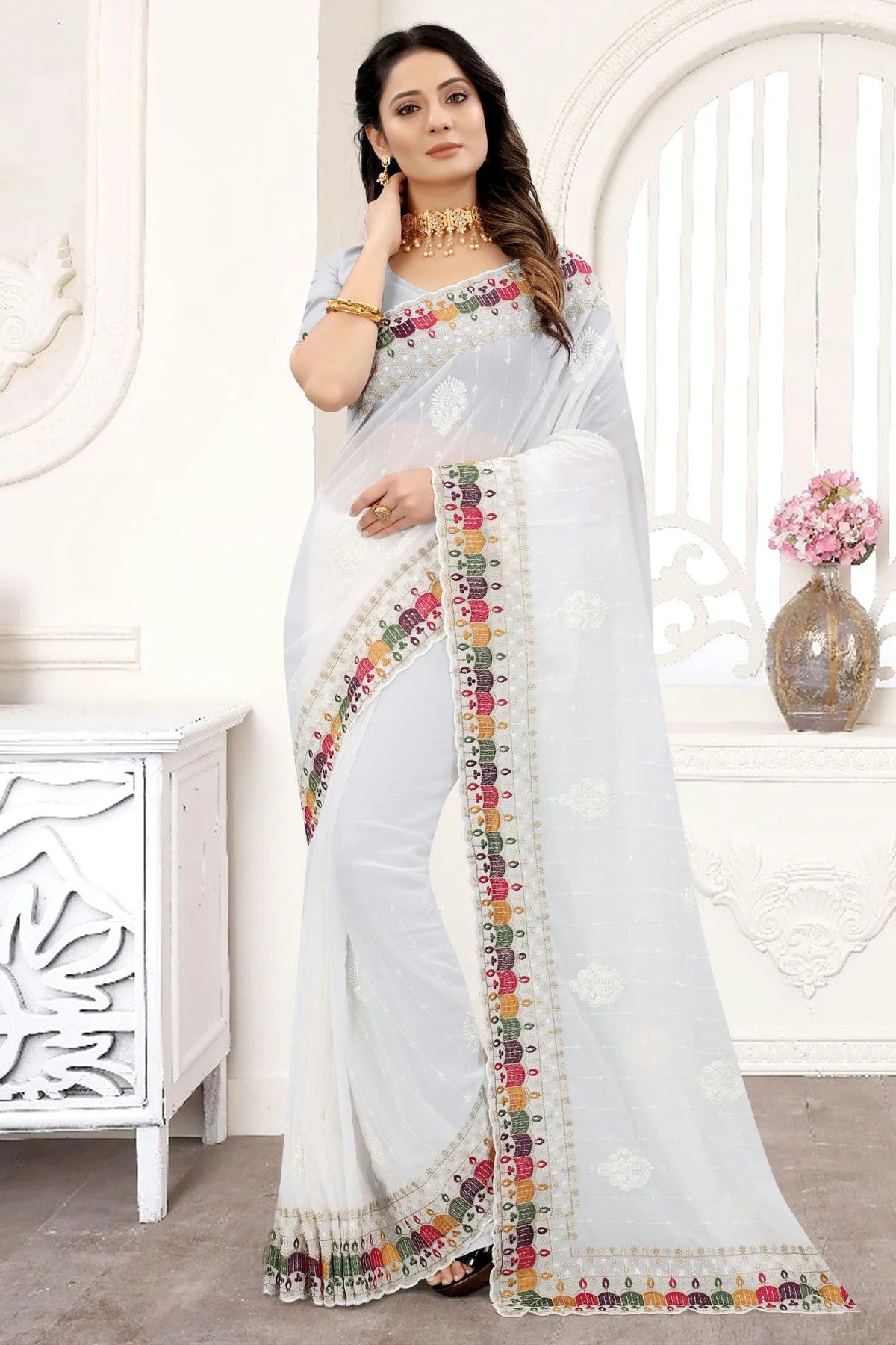 white colour georgette saree sd1090928