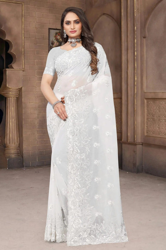 white colour georgette saree sd1090964