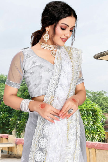 white colour net saree sd1090748 A