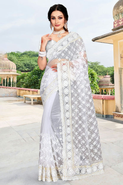 white colour net saree sd1090748