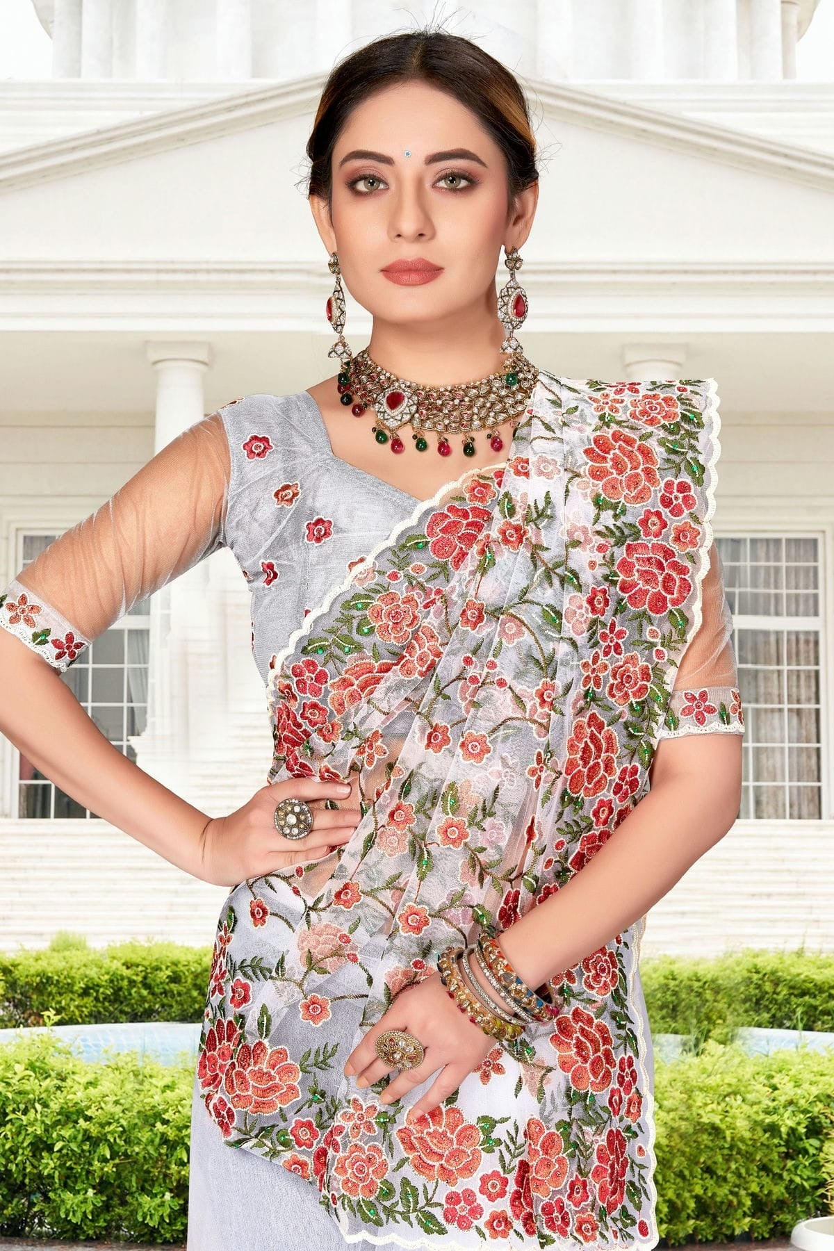 white colour net saree sd1090756 A