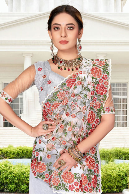 white colour net saree sd1090756 A