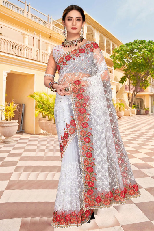 white colour net saree sd1090762