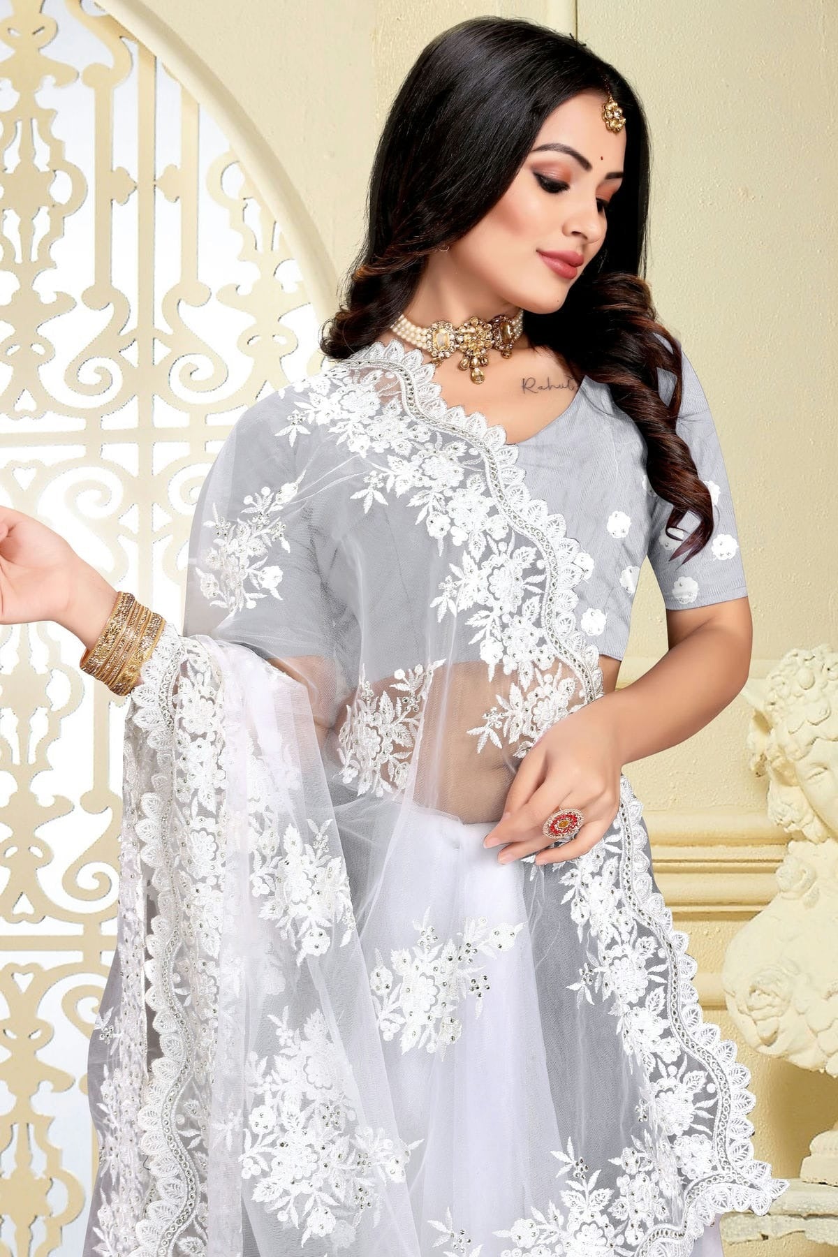 white colour net saree sd1090813 A