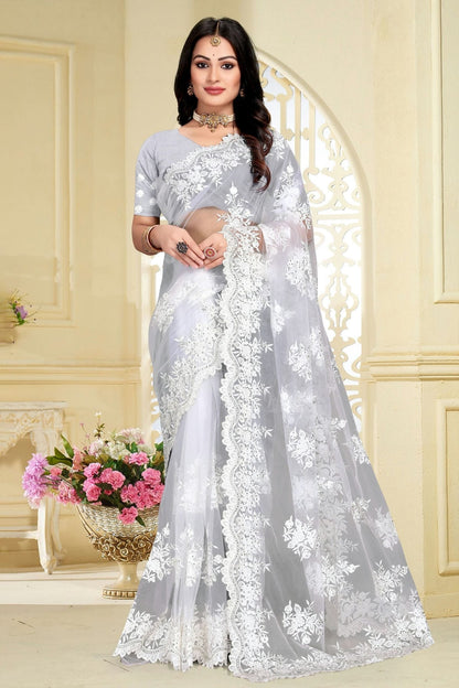 white colour net saree sd1090813