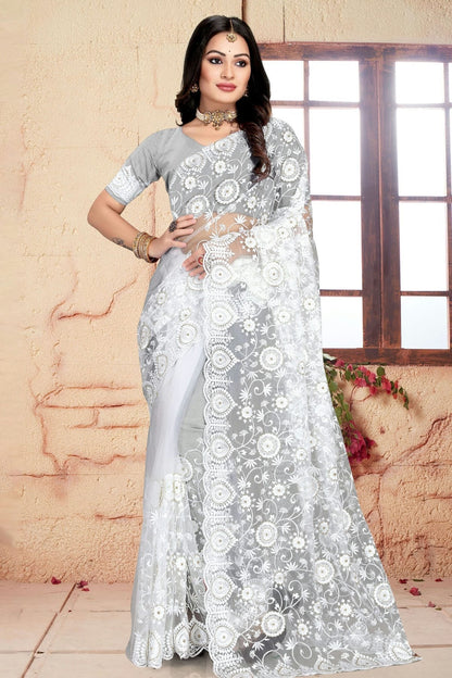white colour net saree sd1090819