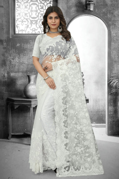 white colour net saree sd1090847