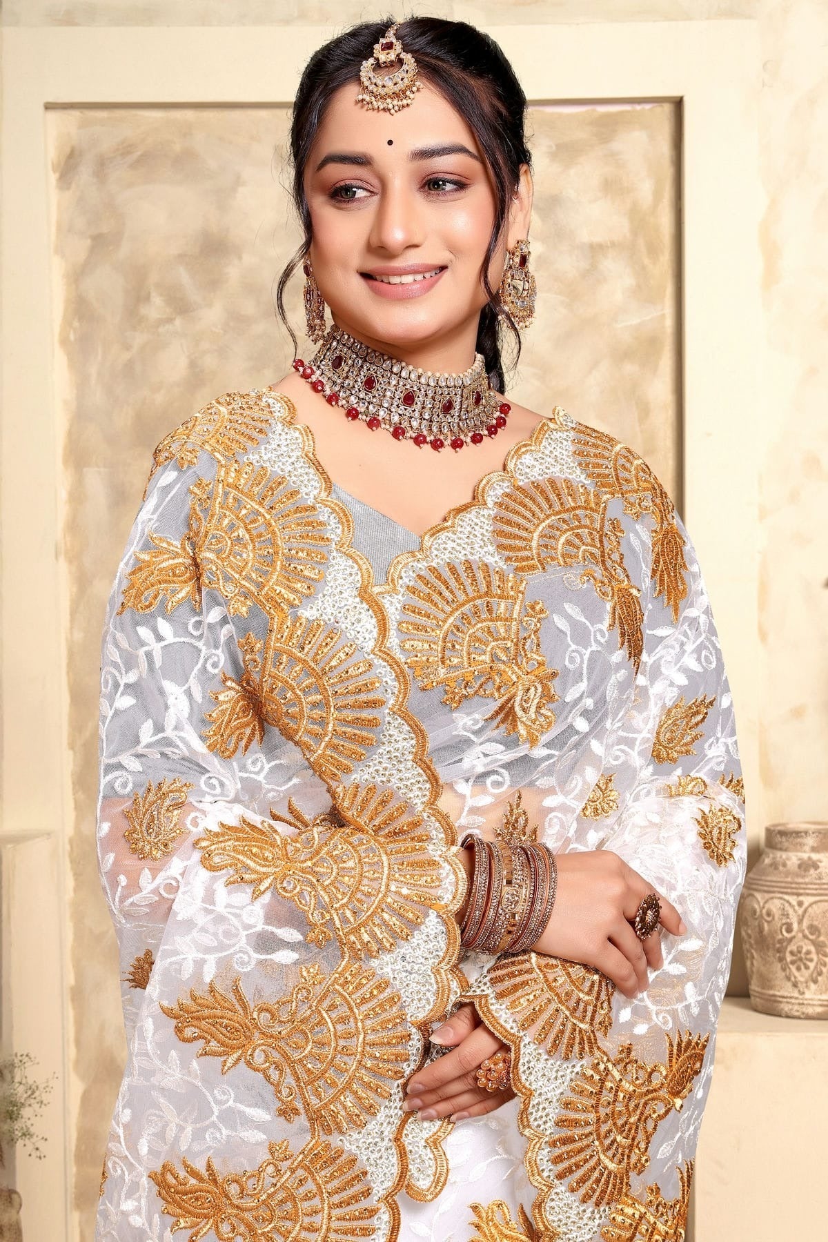 white colour net saree sd1090983 A