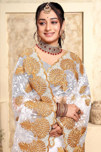 white colour net saree sd1090983 A