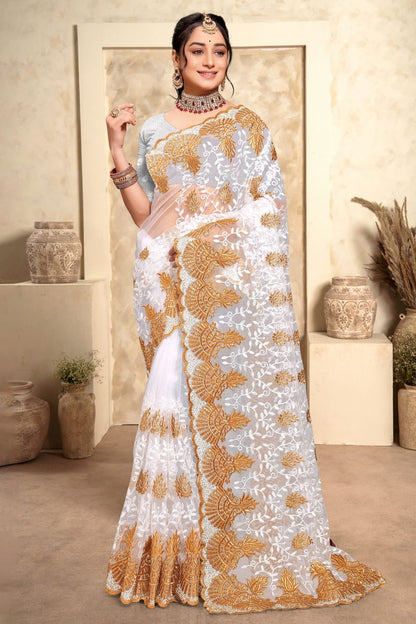 white colour net saree sd1090983