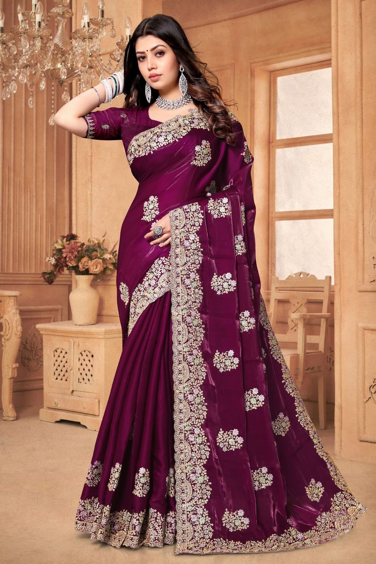 wine colour crepe silk saree sd1091009