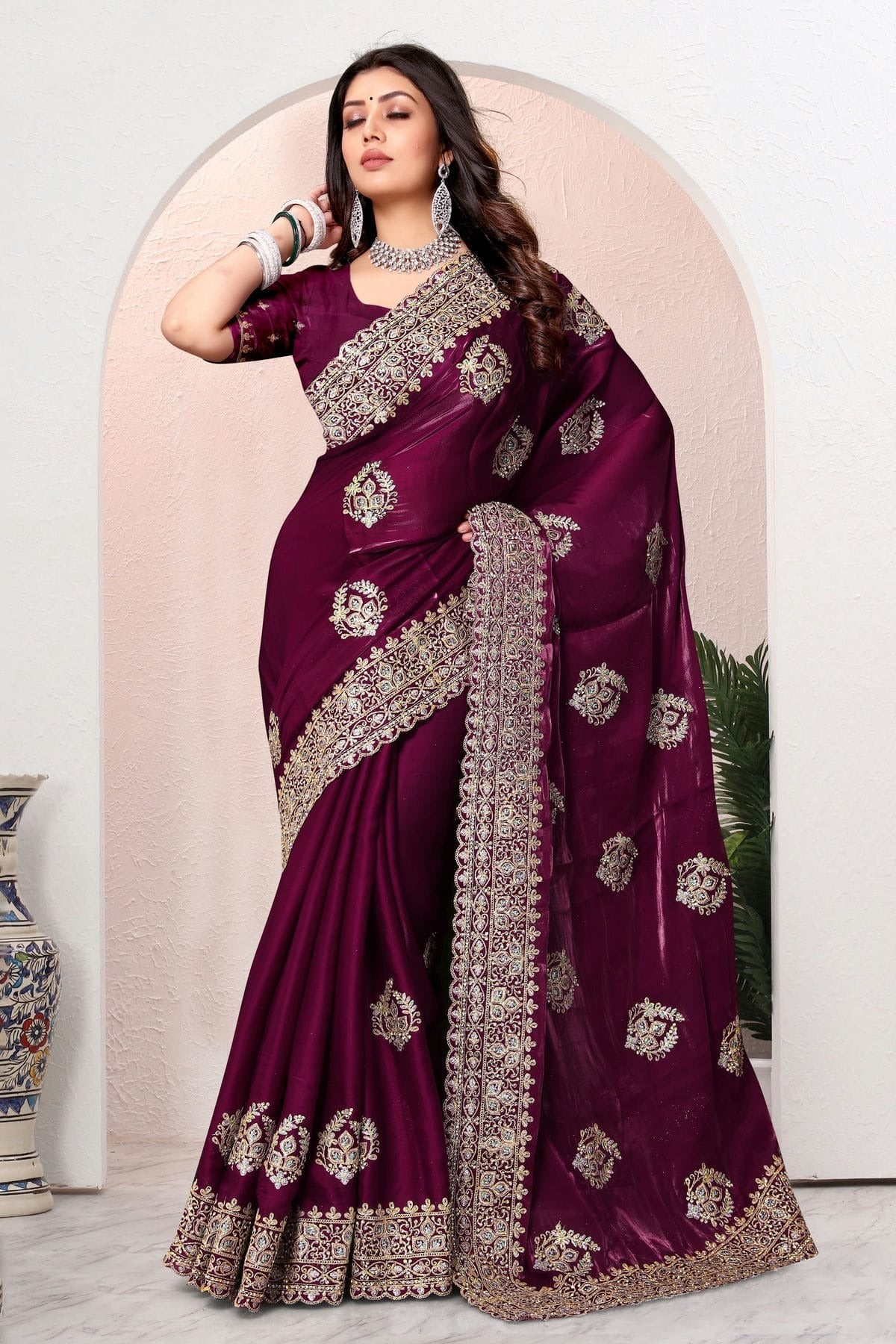 wine colour crepe silk saree sd1091013