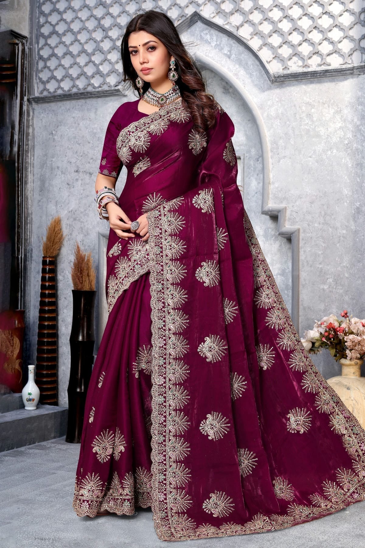 wine colour crepe silk saree sd1091017