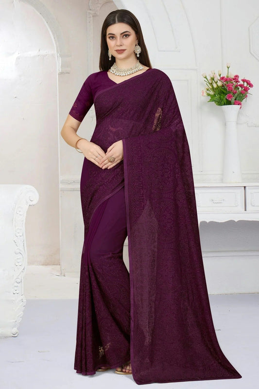 wine colour georgette saree sd1090773