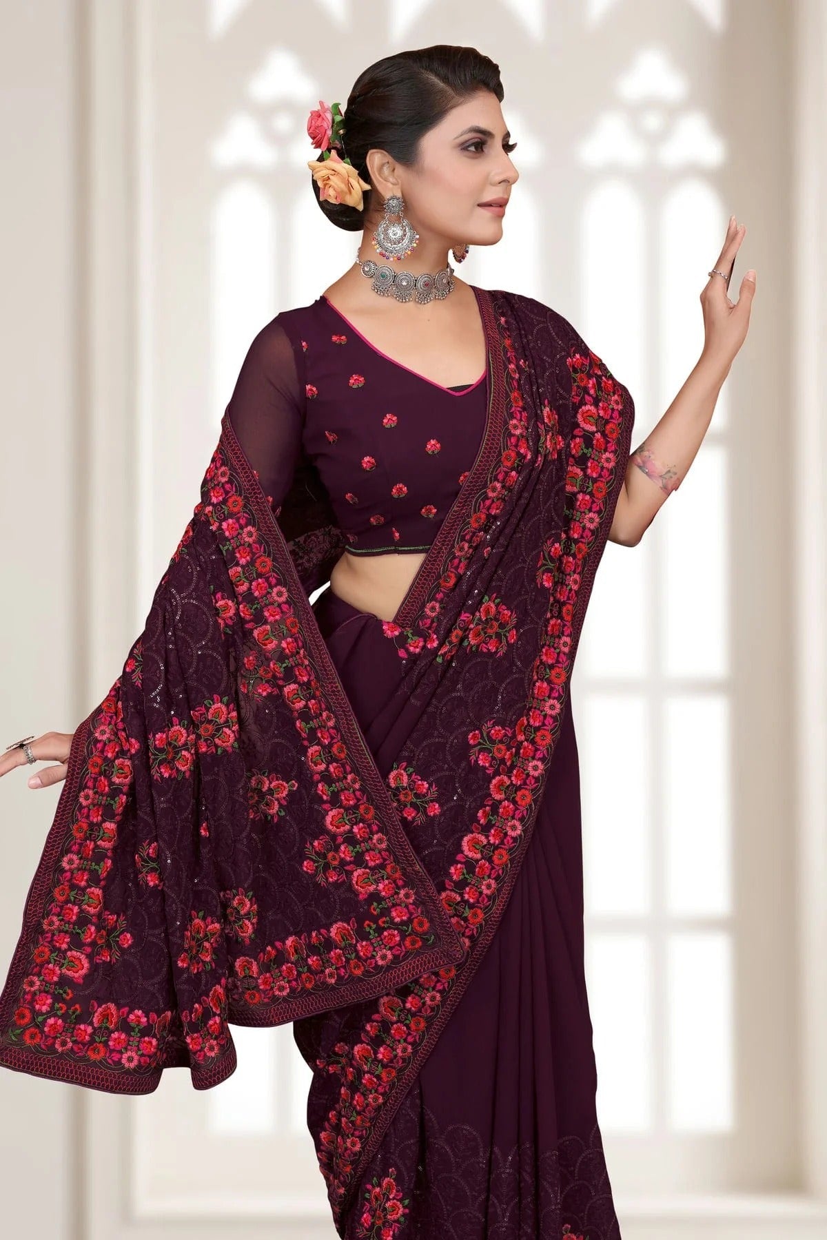 wine colour georgette saree sd1090778 A