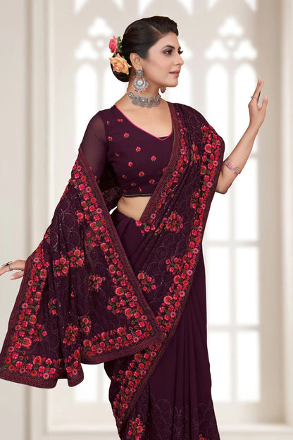 wine colour georgette saree sd1090778 A