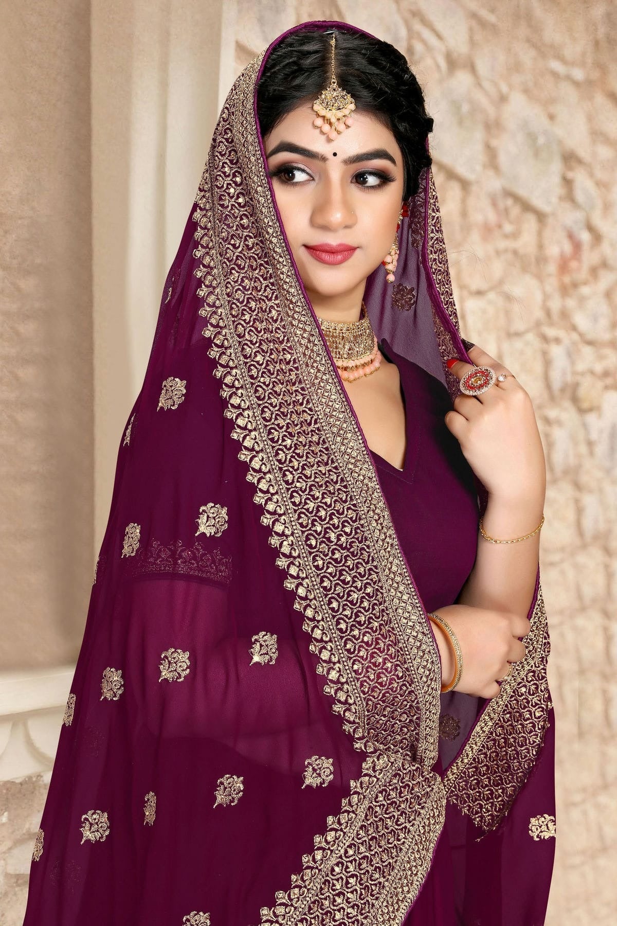 wine colour georgette saree sd1090791 A