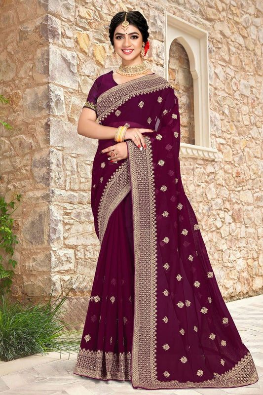 wine colour georgette saree sd1090791