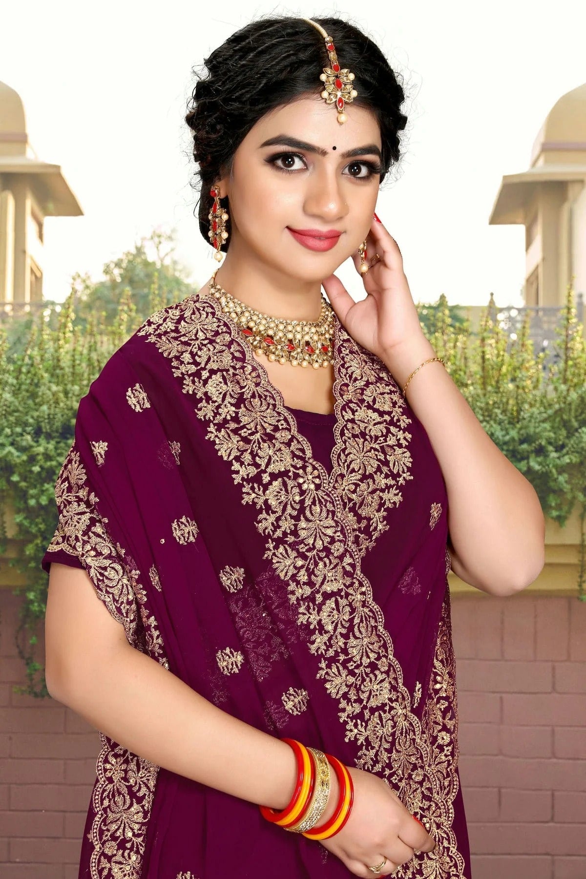 wine colour georgette saree sd1090799 A