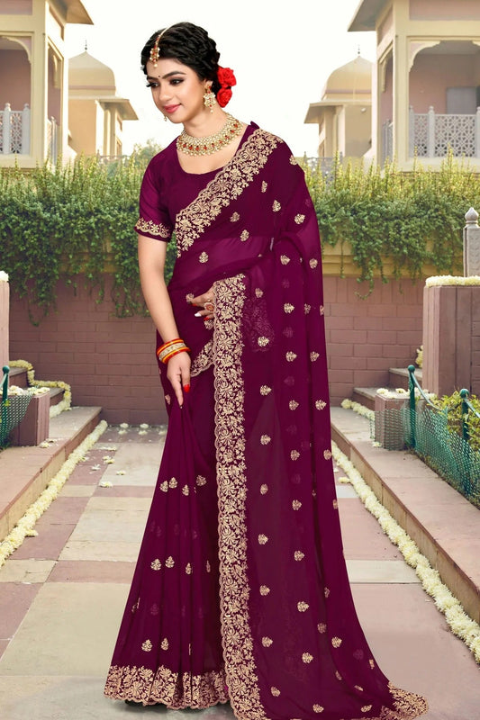 wine colour georgette saree sd1090799