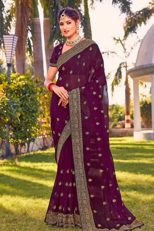 wine colour georgette saree sd1090807