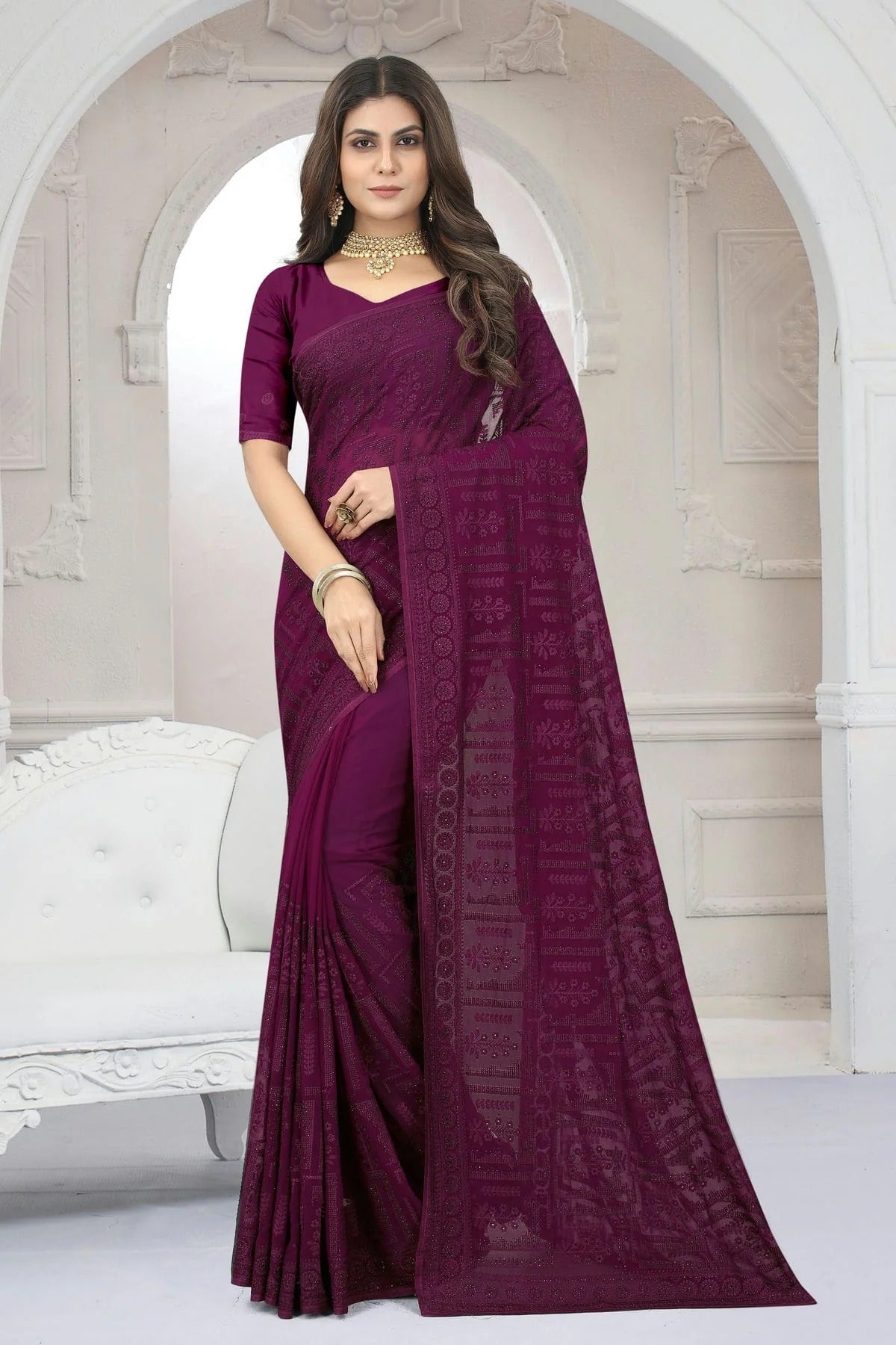 wine colour georgette saree sd1090832