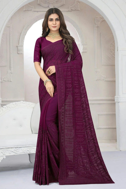 wine colour georgette saree sd1090832