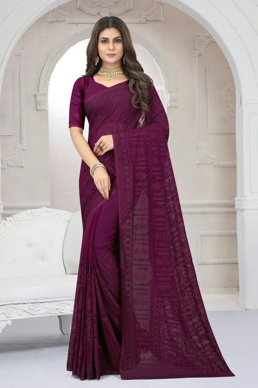 wine colour georgette saree sd1090832
