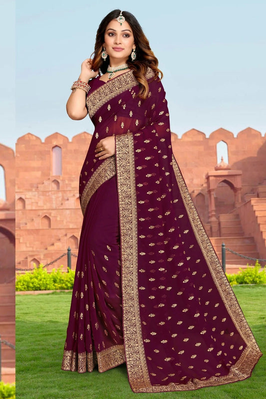 wine colour georgette saree sd1090865