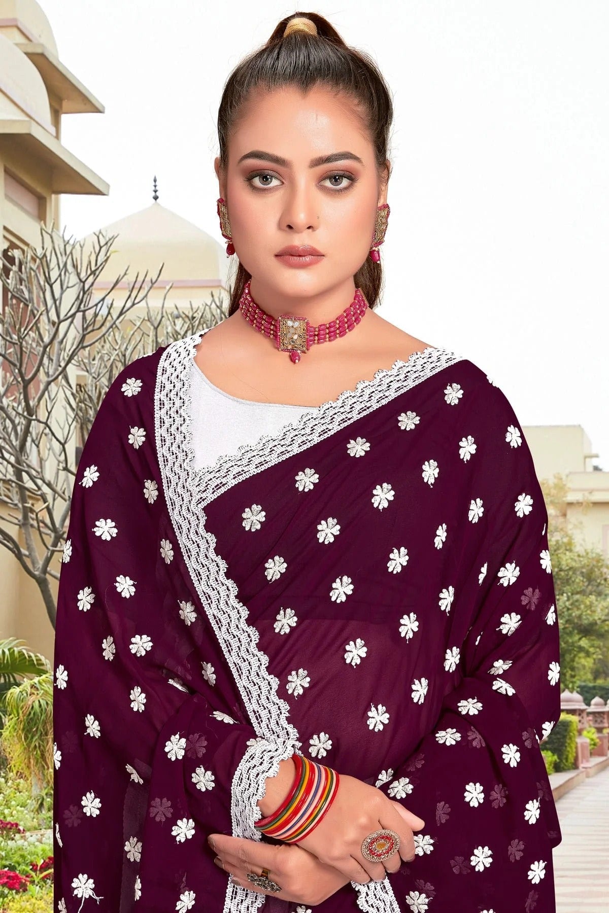 wine colour georgette saree sd1090944 A