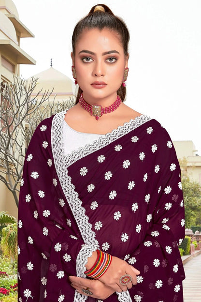 wine colour georgette saree sd1090944 A