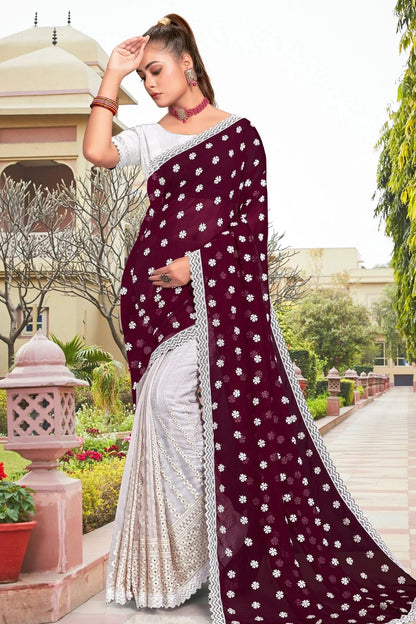 wine colour georgette saree sd1090944