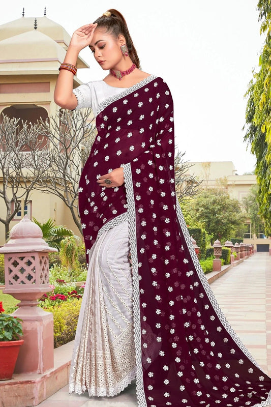 wine colour georgette saree sd1090944