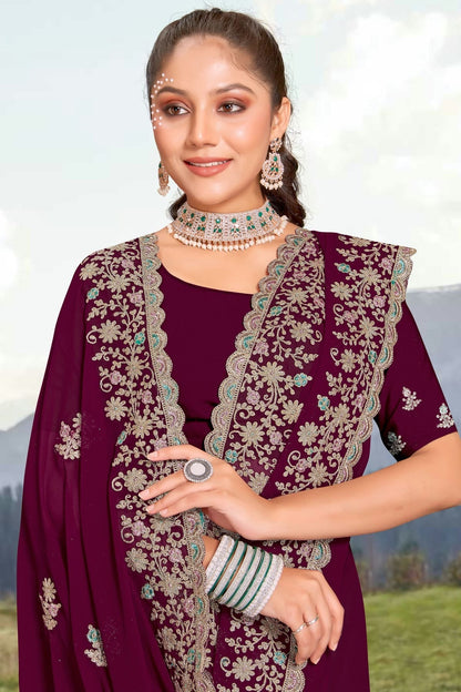 wine colour georgette saree sd1090951 A