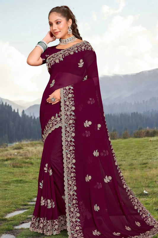 wine colour georgette saree sd1090951