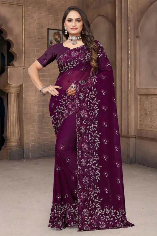 wine colour georgette saree sd1090967