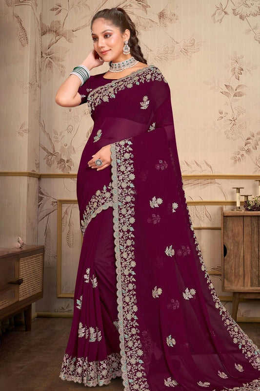 wine colour georgette saree sd1090979