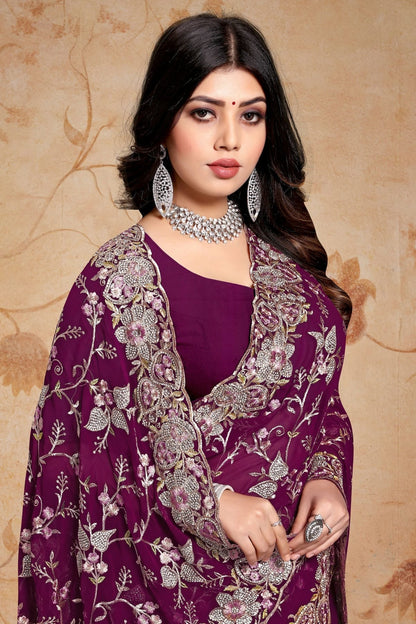 wine colour georgette saree sd1091028 A