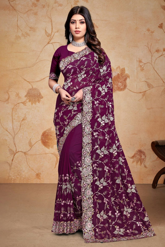 wine colour georgette saree sd1091028
