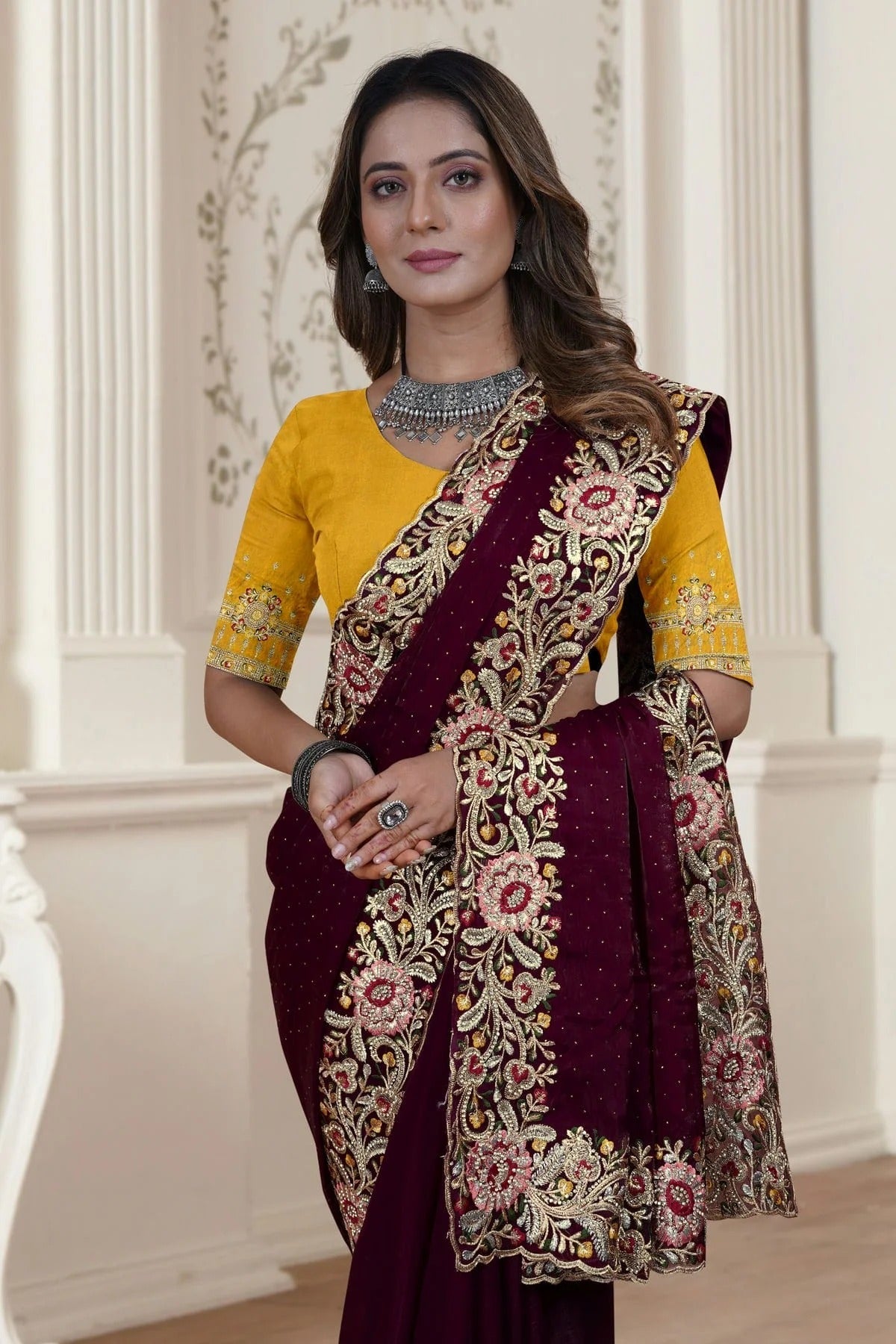 wine colour satin silk saree sd1090900 A