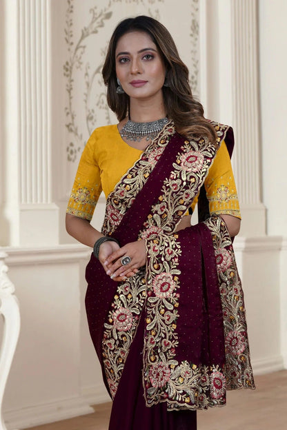 wine colour satin silk saree sd1090900 A