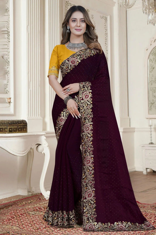 wine colour satin silk saree sd1090900