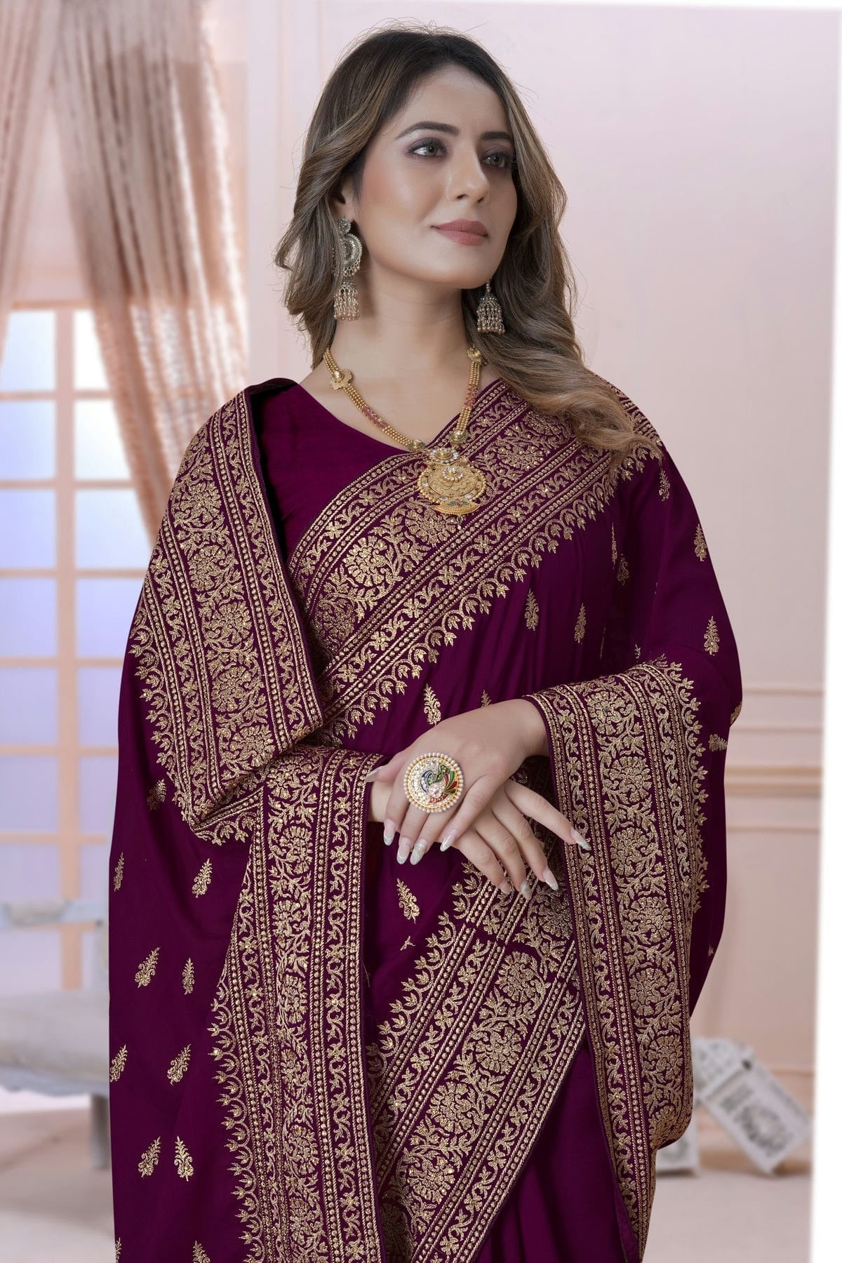wine colour vichitra silk saree sd1090893 A